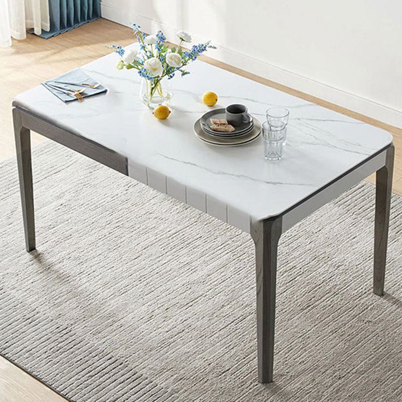Contemporary Rectangular and Round White Dining Table with Wooden Legs