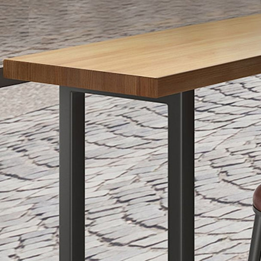 Light Brown Modern Style Bar Table Rectangular Wood Bar Bar with Metal Base, Only Table Clearhalo 'Bar Furniture' 'Bar Tables' 'bar_tables' 'furn' 'furn_bar_tables' 'Furniture' 'furniture_bar_tables' 'Kitchen & Dining Furniture' 1200x1200_8dd378a1-815e-4c2a-8d17-a9547a65a746