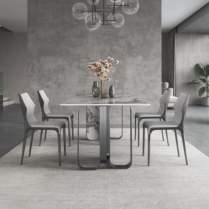 デザイナースタイルの焼結石トップダイニングセット長方形1/3/4/5/6ピースダイニングテーブルセット