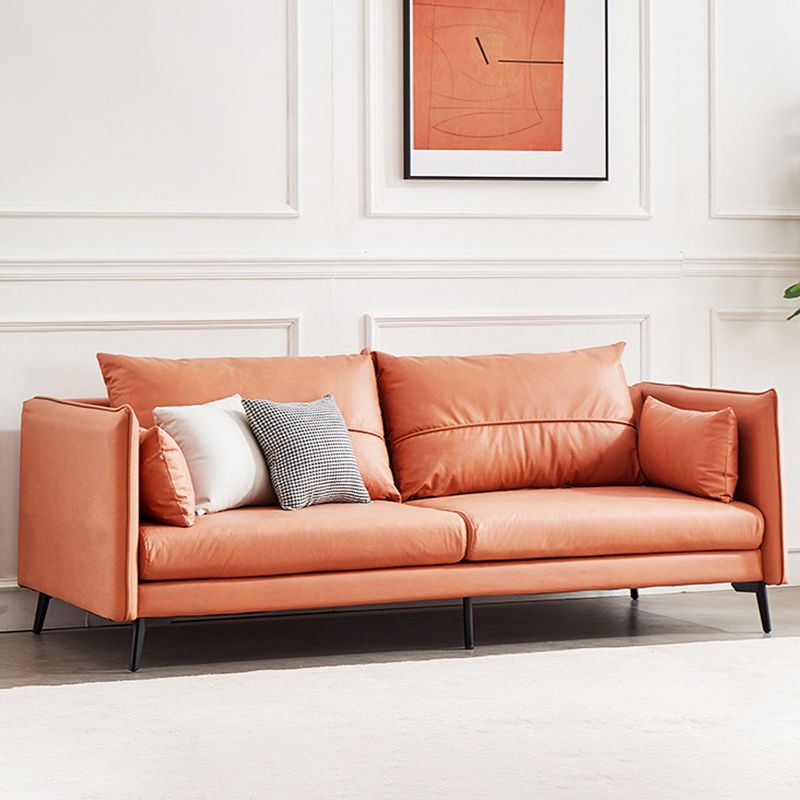 Contemporary Faux Leather Square Arm Sofa Pillow Back Couch with Metal Legs Clearhalo 'Furniture' 'furniture_sofas' 'Living Room Furniture' 'Sofa' 'sofas' 1200x1200_8dd4661c-3479-4299-b513-ee461c96206c