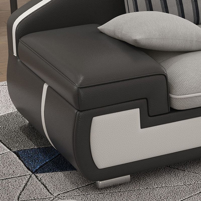 4-seater Recessed Arm Pillowed Back Cushions Sectional Sofa with Chaise Clearhalo 'furn' 'furn_sectionals' 'Furniture' 'furniture_sectionals' 'kitchen' 'kitchen_sectionals' 'Living Room Furniture' 'Sectionals' 1200x1200_8dd51594-569d-4ad2-af01-90ccf34077c4