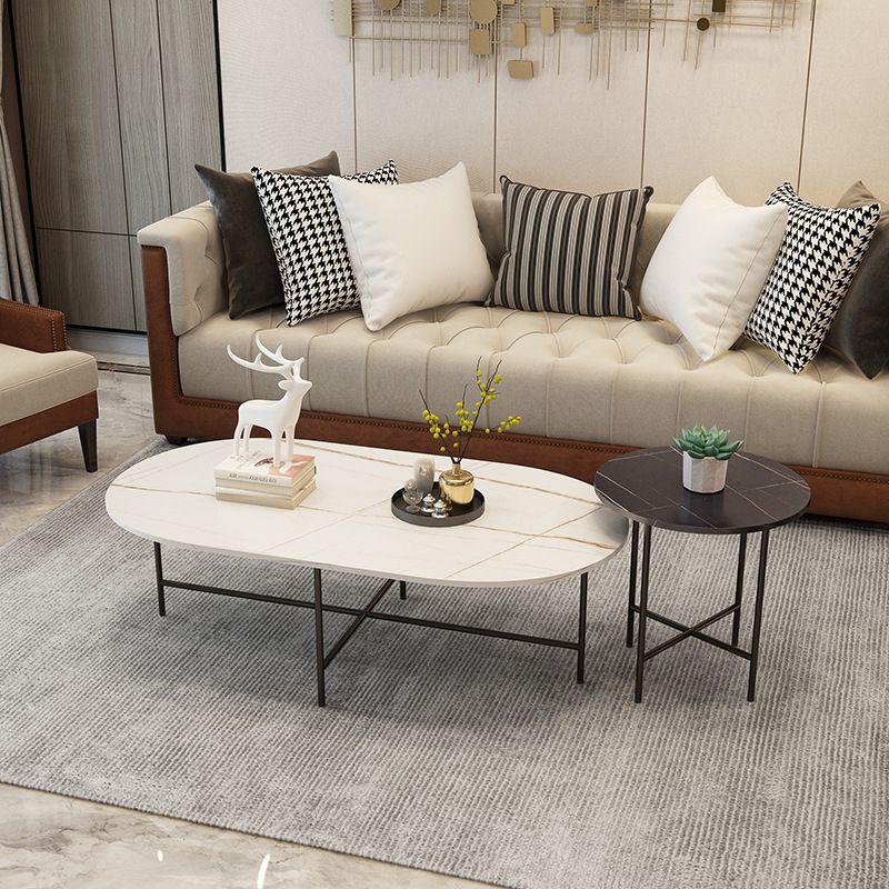 Glam Cocktail Table 4 Legs Slate Round/Oval Coffee Table Set Clearhalo 'Coffee & Accent Tables' 'Coffee Tables' 'coffee_tables' 'furn' 'furn_coffee_tables' 'Furniture' 'Living Room Furniture' 1200x1200_8dd611ee-afcc-4739-920d-a78cf4ce39bc