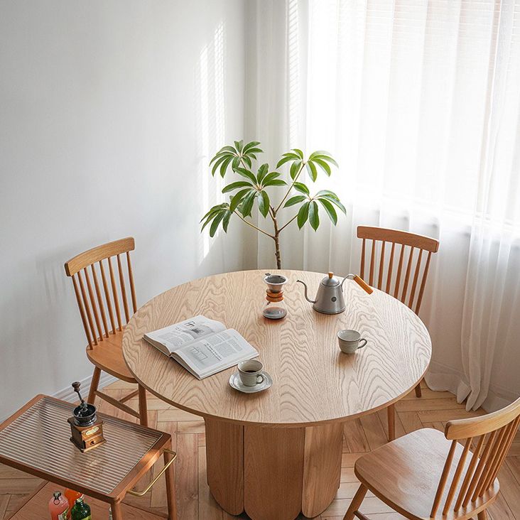 Oak Wood Round Dining Table Kitchen Table in Nature with Wooden Pedestal Clearhalo ' dining_table' 'Dining Tables & Seating' 'Dining Tables' 'furn' 'furn_dining_table' 'Furniture' 'furniture_dining_table' 'Kitchen & Dining Furniture' 'kitchen&dining_furn' 'kitchen' 'kitchen_dining_table' 1200x1200_8dd85be4-92ab-47be-adc3-09c60c1cfb5c