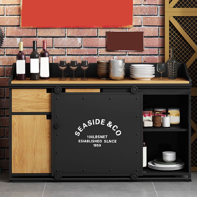 Server da pranzo in legno ingegnerizzato Antique Finitura 1-Drawer Sideboard con spazio di archiviazione aperta