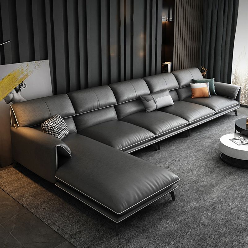 Gray 4/5-seater Sectional Faux Leather Pillow Top Arm Sectional Sofa