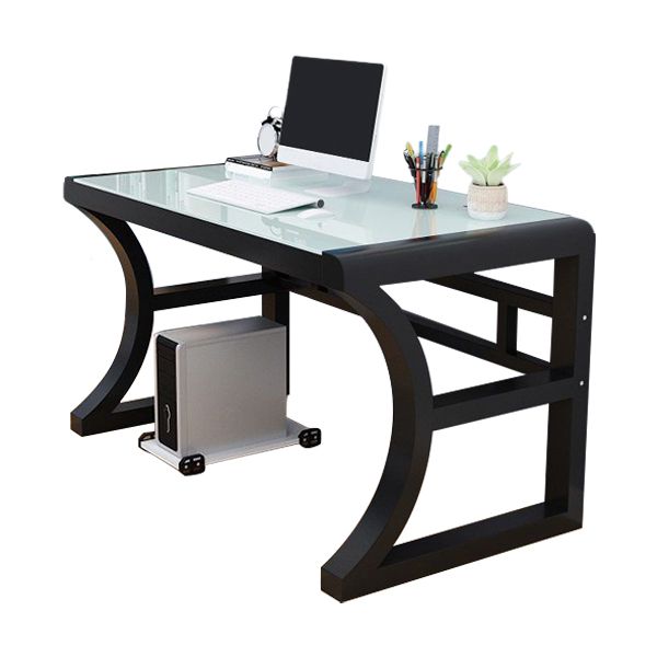 Modern Glass Top Writing Desk 29.53" Tall Rectangular Office Desk with Sled Base Clearhalo 'furn' 'furn_office_desk' 'Furniture' 'Office Desks' 'Office Furniture' 'office_desk' 1200x1200_8de4307c-eb24-41ad-b911-949b44fd3922