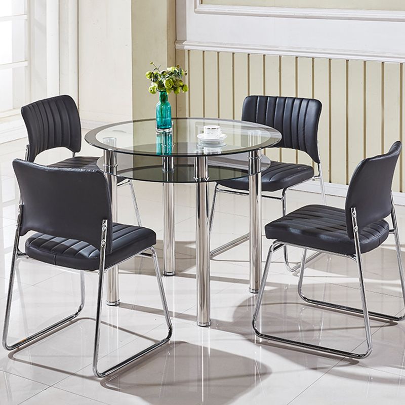 Contemporary 35.4" Round Dining Table Clear Tempered Glass Table with 4 Legs Clearhalo ' dining_table' 'Dining Tables & Seating' 'Dining Tables' 'furn' 'furn_dining_table' 'Furniture' 'furniture_dining_table' 'Kitchen & Dining Furniture' 'kitchen&dining_furn' 'kitchen' 'kitchen_dining_table' 1200x1200_8de5ce95-8a70-46bf-b709-b477d8d39735