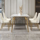 Luxury Sintered Stone Dining Table Rectangle White Table with Metal 4 Legs in Gold