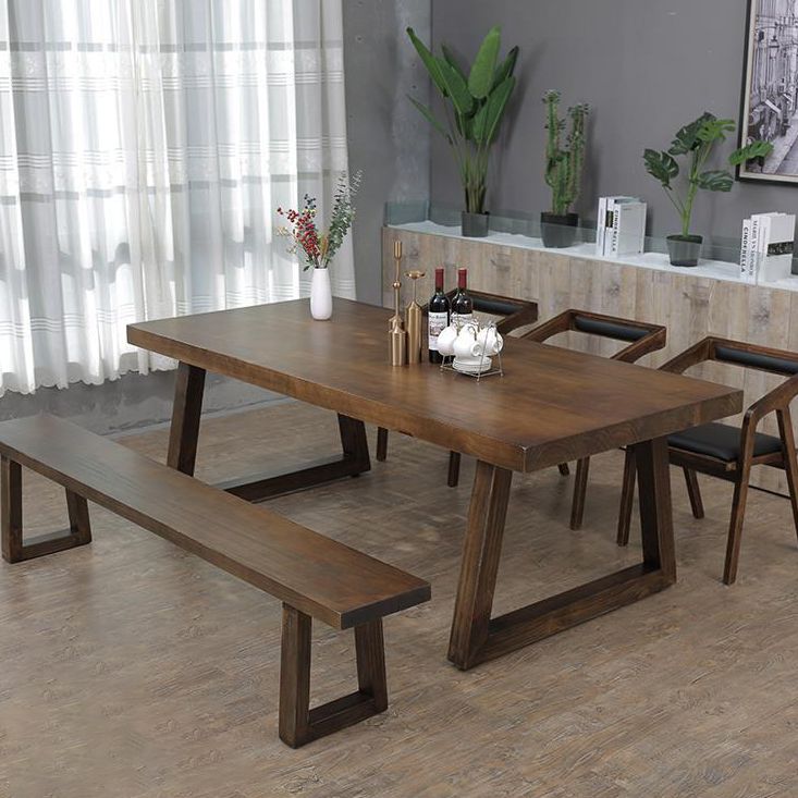 Industrial Style Rectangle Table Wooden Dining Table with Wooden Legs Clearhalo 'Dining Tables & Seating' 'Dining Tables' 'dining_table' 'furn' 'furn_dining_table' 'Furniture' 'Kitchen & Dining Furniture' 1200x1200_8df22d91-cbc3-4051-b614-032f7609af5b
