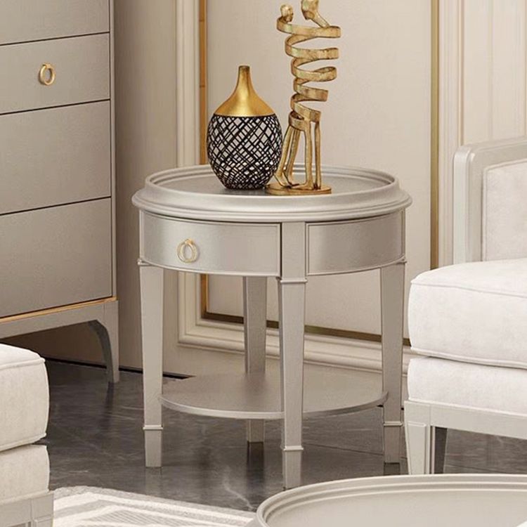 Nordic 25.6" Tall Solid Wood End Table Round Double Tier End Table