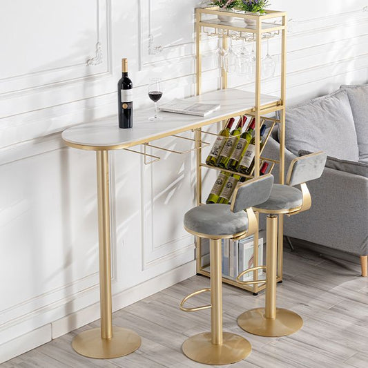 White Stone Bar Dining Table Traditional Luxury Bar Dining Table with Sled Base Clearhalo 'Bar Furniture' 'Bar Tables' 'bar_tables' 'furn' 'furn_bar_tables' 'Furniture' 'furniture_bar_tables' 'Kitchen & Dining Furniture' 1200x1200_8df98936-8705-4b1a-b3d9-78ecf175d3e5