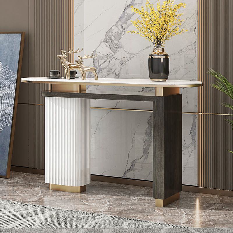 Oval Shape Contemporary Console Table Stone Console Sofa Table in Black and White