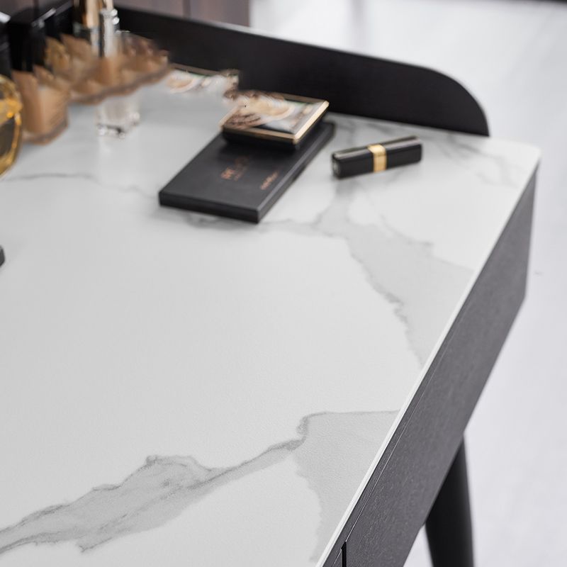 Vanity di pietra contemporanea, 2 cassetti di stoccaggio con sgabello, nero/nero