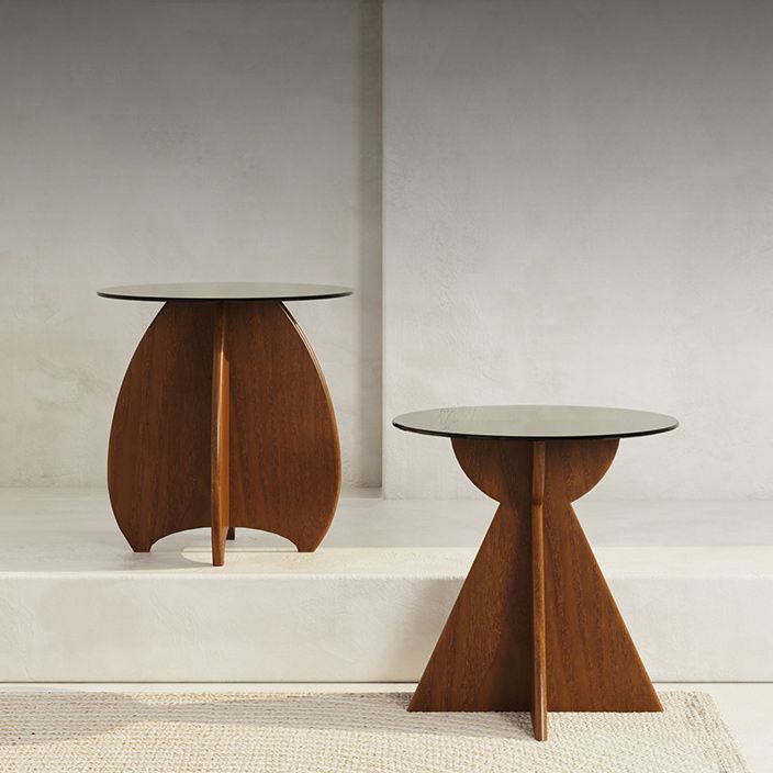 Contemporary Style Side End Table Solid Wood Sofa Side Accent Table Round Side End Table