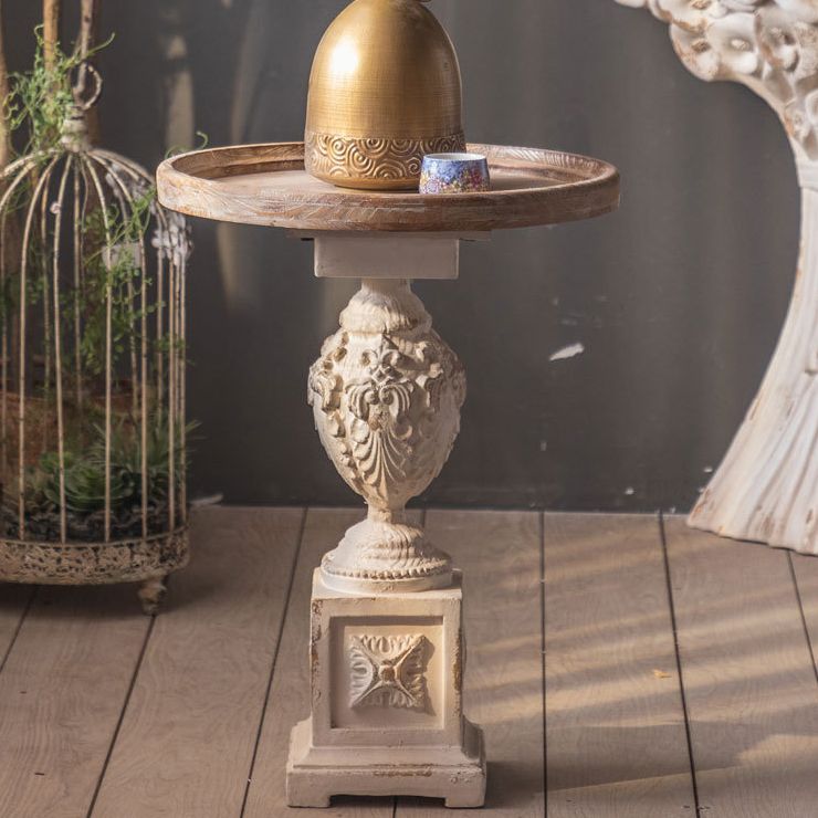 ペデスタルが苦しんでいる丸いソファサイドアクセントテーブル白い素朴なサイドエンドテーブル