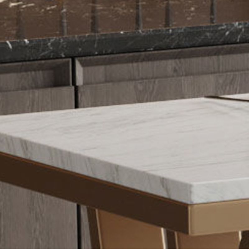Stone Bar Dining Table Glam Rectangle Bar Table with Double Pedestal for Cafe
