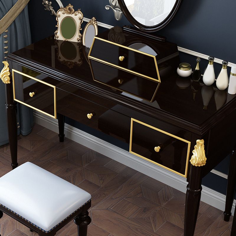 Ensemble de tabourets de coiffeuse de maquillage en miroir en bois noir / blanc