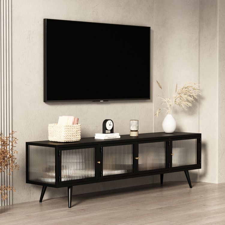 Modern Metal TV Media Stand Enclosed Storage TV Console with Doors for Living Room Clearhalo 'furn' 'furn_tv_stands_entertainment_centers' 'Furniture' 'Living Room Furniture' 'TV Stands & Entertainment Centers' 'TV Stands & Media Storage Furniture' 'tv_stands_entertainment_centers' 1200x1200_8e06abd1-f548-4721-9c72-4b01cbb06ded