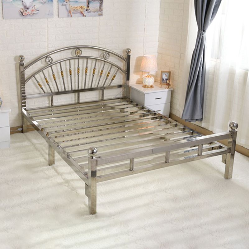Zilveren metalen vouwbed gebogen open frame bed met hoofdeinde