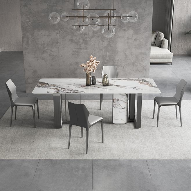 デザイナースタイルの焼結石トップダイニングセット長方形1/3/4/5/6ピースダイニングテーブルセット
