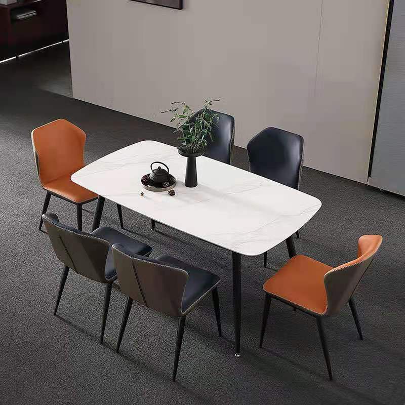 Metal Industrial Rectangle Dining Table Sintered Stone Top Table with Legs Clearhalo 'Dining Tables & Seating' 'Dining Tables' 'dining_table' 'furn' 'furn_dining_table' 'Furniture' 'Kitchen & Dining Furniture' 1200x1200_8e0d8b08-b1cb-45fa-a58c-b23861d3b322