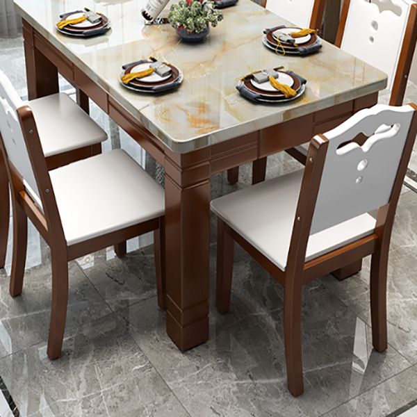 Mesa de comedor rectangular contemporánea Colección de comedor de mármol con 4 pies