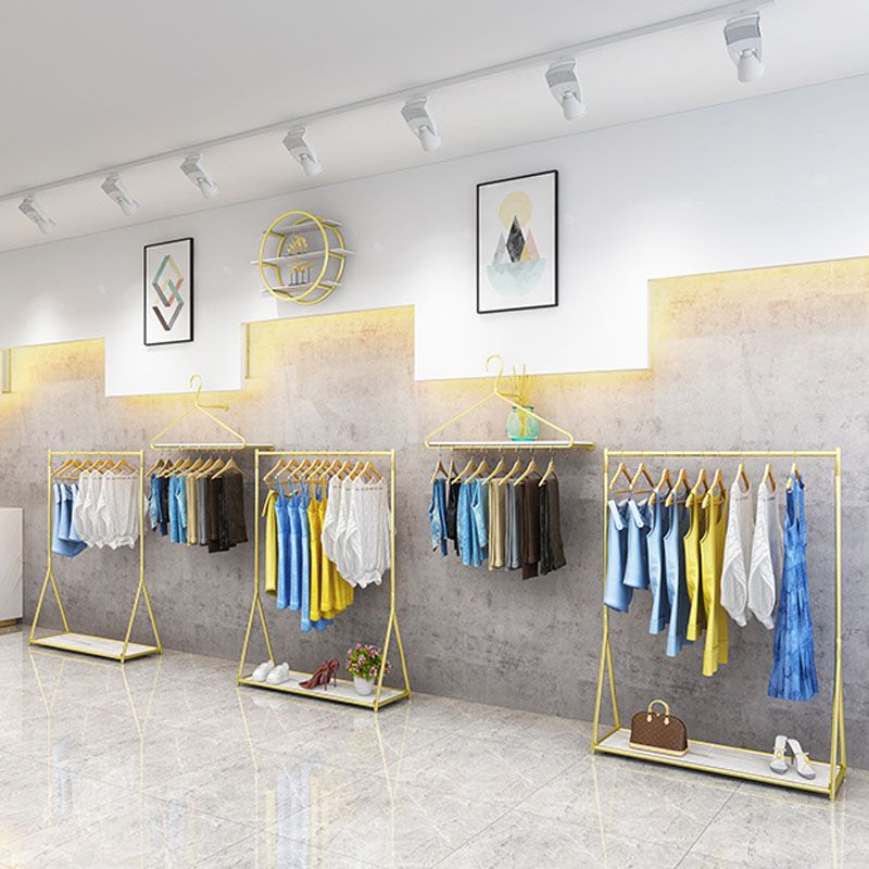 Modern Metal Hall Stand Storage Shelf Hall Tree Coat Hanger in Gold