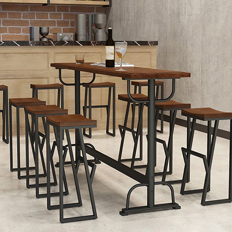 Pine Wood Bar Table Rectangle Industrial Bar Dining Table with Trestle Base in Black Clearhalo 'Bar Furniture' 'Bar Tables' 'bar_tables' 'furn' 'furn_bar_tables' 'Furniture' 'furniture_bar_tables' 'Kitchen & Dining Furniture' 1200x1200_8e1251b8-533f-45cb-99bb-36a5ceb116a4