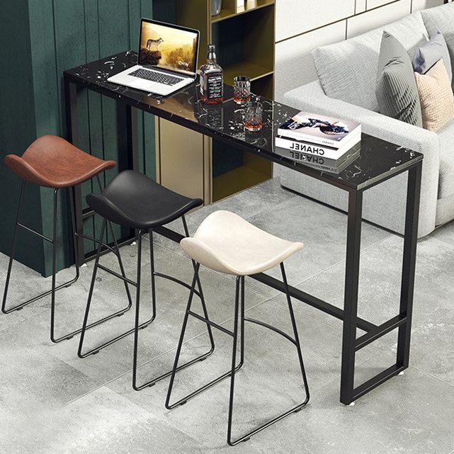 Modern Marble Bistro Table with Rectangle Table Top Black Trestle Table - 42" H Clearhalo 'Bar Furniture' 'Bar Tables' 'bar_tables' 'furn' 'furn_bar_tables' 'Furniture' 'furniture_bar_tables' 'Kitchen & Dining Furniture' 1200x1200_8e127698-701e-4826-9431-52b74c5e7e91