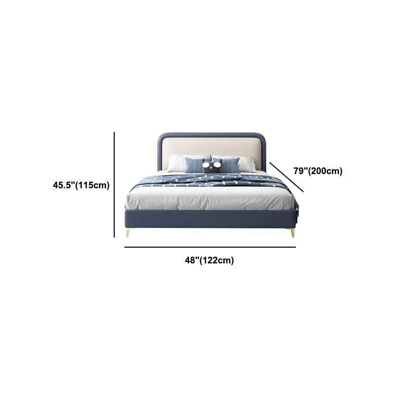Letto standard blu in legno moderno con testiera rettangolare e gambe