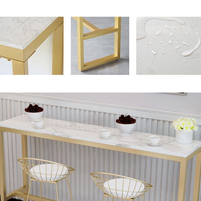 Rectangle Bar Dining Table Contemporary Bar Table with Gold Trestle Base Clearhalo 'Bar Furniture' 'Bar Tables' 'bar_tables' 'furn' 'furn_bar_tables' 'Furniture' 'furniture_bar_tables' 'Kitchen & Dining Furniture' 1200x1200_8e22f7c8-1f08-44bd-9ae6-bd06f11a6fb7