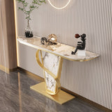 Glam Pedestal Slate Metal Sofa Console Table Half Moon Stain Resistant Console Table Clearhalo 'Console Tables' 'console_tables' 'Entry & Mudroom Furniture' 'furn' 'furn_console_tables' 'Furniture' 1200x1200_8e253d32-3eee-44ee-ab7d-001e5f122ebe