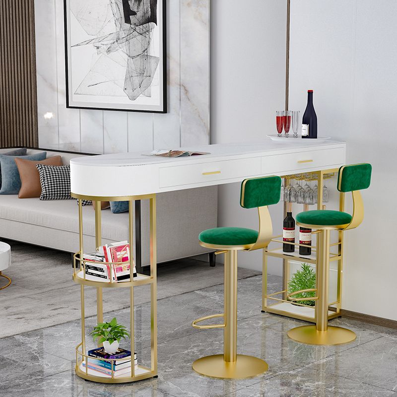 White Stone Indoor Glam Bar Dining Table Iron Double Pedestal Bistro Table with Drawer Clearhalo 'Bar Furniture' 'Bar Tables' 'bar_tables' 'furn' 'furn_bar_tables' 'Furniture' 'furniture_bar_tables' 'Kitchen & Dining Furniture' 'kitchen&dining_furn' 'kitchen' 1200x1200_8e276c35-9dac-4f91-a091-ebbc18e42b22