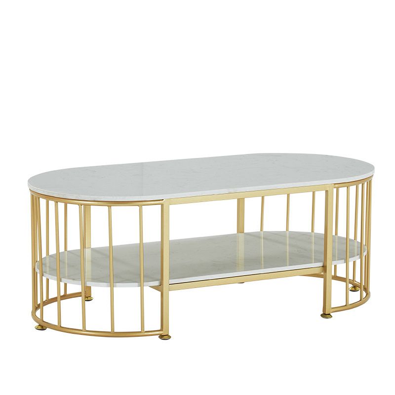 Glam Oval Marble Coffee Table 17.7"H Steel Sled Cocktail Table with Shelf