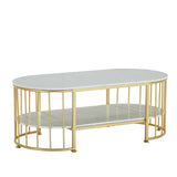 Mesa de café de mármol ovalado de Glam Mesa de acero de 17.7 "H Mesa de cóctel de acero con estante