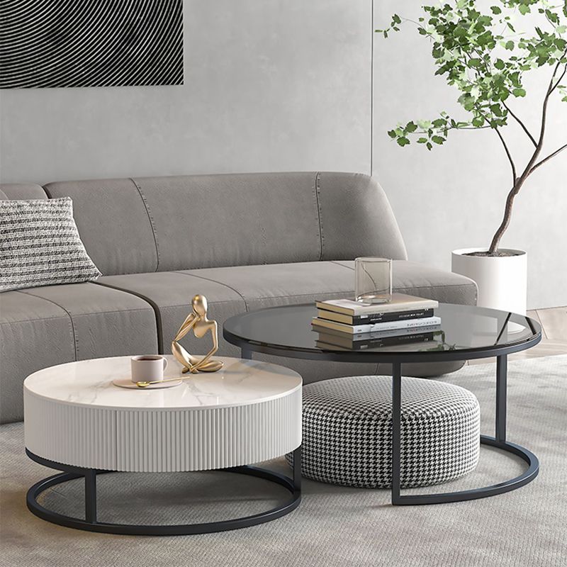 Frame Coffee Table Glass Top Cocktail Table with Storage Drawers