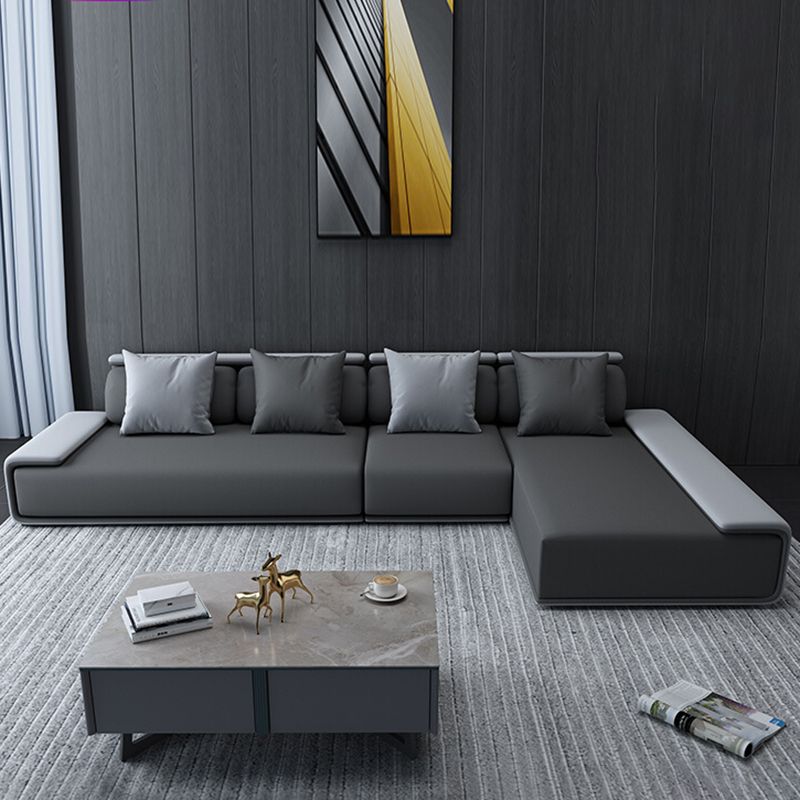 Contemporary Industrial Fabric Sofa with Bolster Pillows 29.53"High Pillow Top Arm Sofa Clearhalo 'furn' 'furn_sectionals' 'Furniture' 'furniture_sectionals' 'kitchen' 'kitchen_sectionals' 'Living Room Furniture' 'Sectionals' 1200x1200_8e2e8758-8b8e-4fed-8544-cf4f15175ce2