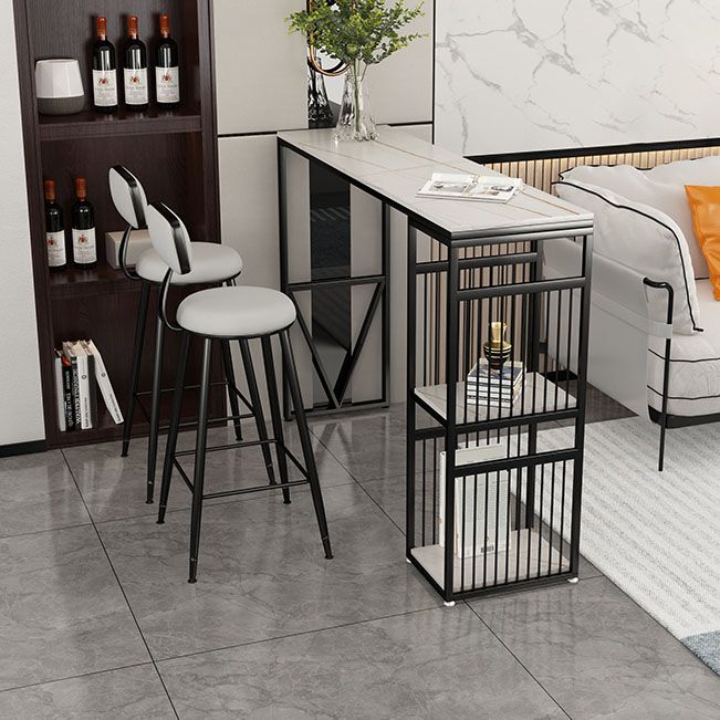 Rettangolo soggiorno da bar per pub tavolo in pietra e scrivania da bar di bistrot metallico con archiviazione