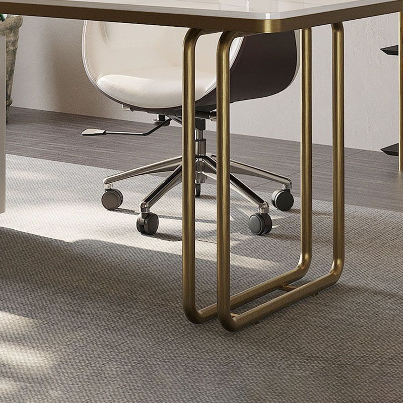 Curved Executive Desk Glam Office Desk with 3 Storage Drawers