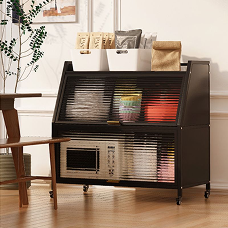 Cabinets Included Night Table Metal Black / White Nightstand with Glass Doors Clearhalo 'Bedroom Furniture' 'furn' 'furn_night_stand' 'Furniture' 'night_stand' 'Nightstands' 1200x1200_8e380b54-aa8a-452e-864c-4855da89e55c