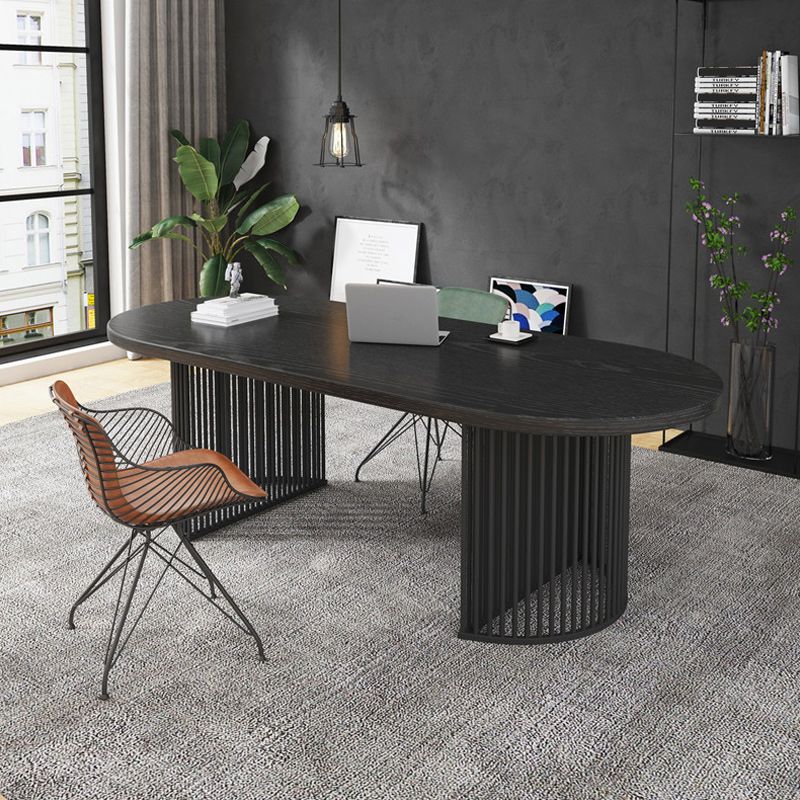 Solid Wood Oval Writing Desk 29.53-inch Tall Black Office Desk with Iron Legs Clearhalo 'furn' 'furn_office_desk' 'Furniture' 'Office Desks' 'Office Furniture' 'office_desk' 1200x1200_8e387ec9-5d85-400e-aeb6-d84f9abd8049
