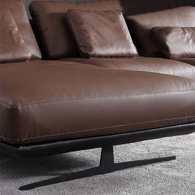 Mid-Century Modern Square Arm Sofa and Chaise Genuine Leather Sectional for Living Room Clearhalo 'furn' 'furn_sectionals' 'Furniture' 'furniture_sectionals' 'kitchen' 'kitchen_sectionals' 'Living Room Furniture' 'Sectionals' 1200x1200_8e3af5bf-8d38-4756-8dcf-6296e6ea3b02