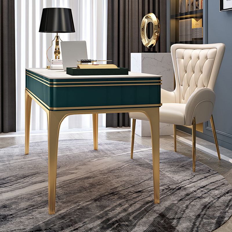 Bureau de bureau en bois contemporain Bureau de tâche de forme rectangulaire avec 4 jambes en vert et or