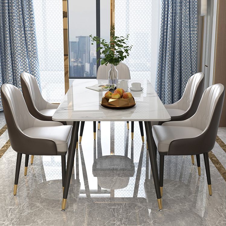 Glam Sintered Stone Kitchen Dining Table White Rectangle Shape Dining Table with 4 Legs Base Clearhalo ' dining_table' 'Dining Tables & Seating' 'Dining Tables' 'furn' 'furn_dining_table' 'Furniture' 'furniture_dining_table' 'Kitchen & Dining Furniture' 'kitchen&dining_furn' 'kitchen' 'kitchen_dining_table' 1200x1200_8e468d5f-a660-48a7-bdf3-df2a21354e8d
