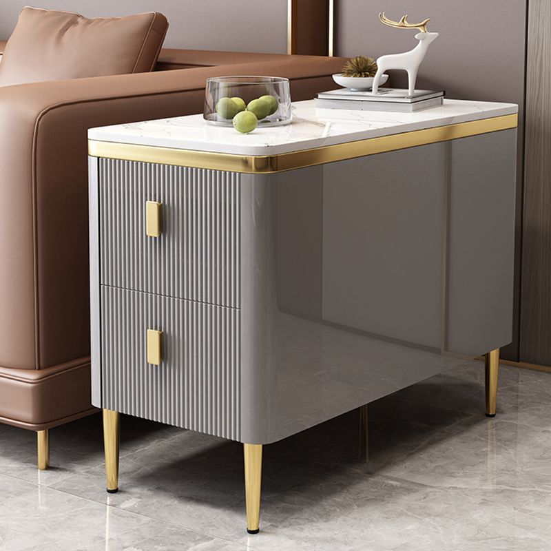 23,6 "hoher moderner Seitentisch Holz 4 Beine rechteckige Faux Marmor Top End Table