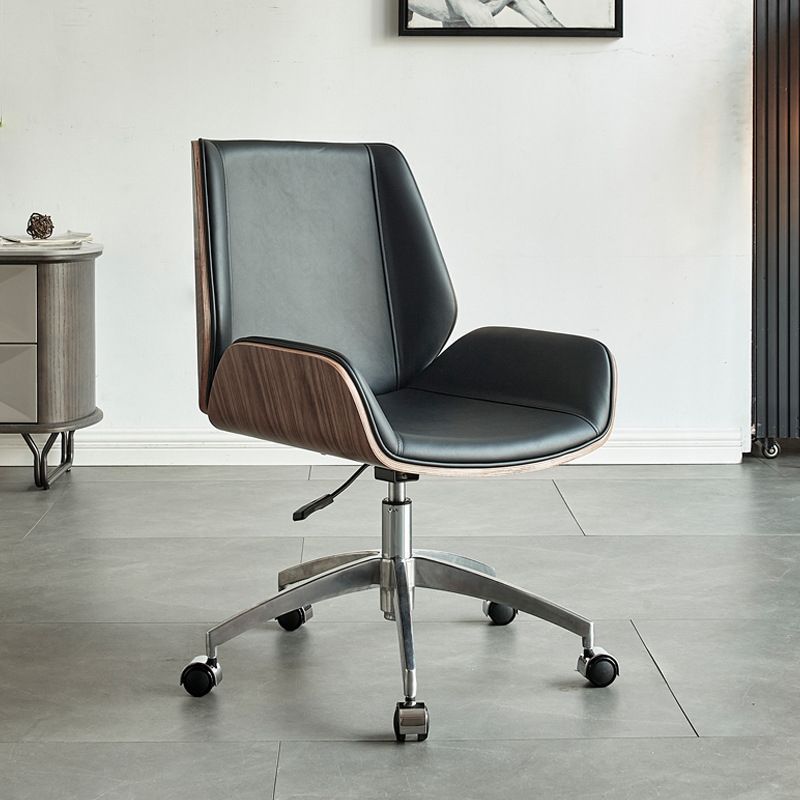 Chaise pivotante en cuir moderne chaise de bureau de hauteur de siège réglable sans bras avec roues