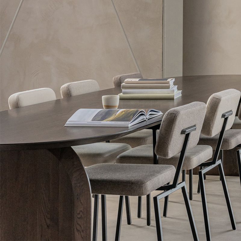 Mesa de madera maciza marrón con pedestal doble, mesa de cocina ovalada para comedor