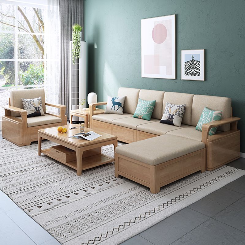 24 "H Scandinavo di divano sezionale in tessuto crema sezionale