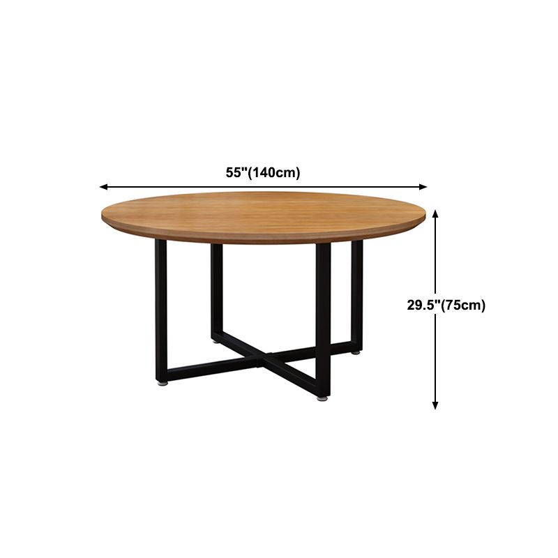 Pine Solid Wood Round Dining Table Iron Sled Base Dining Table for Dining