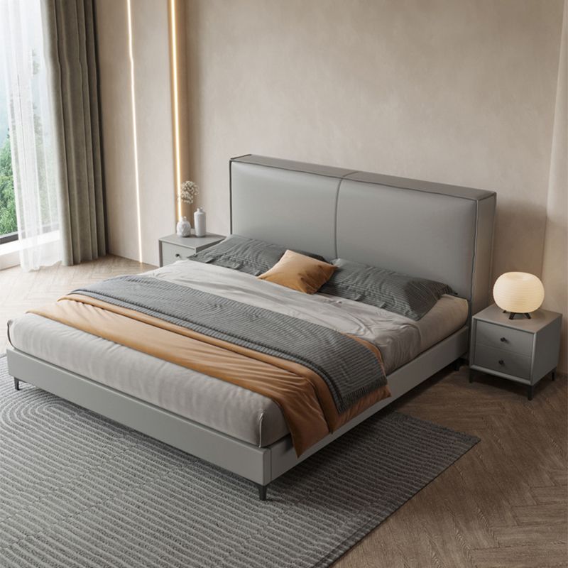 Grey Wooden Standard Bed with Rectangular Leather Panel Headboard Clearhalo 'Bedroom Furniture' 'Beds' 'furn' 'furn_beds' 'Furniture' 1200x1200_8e4ba86d-ac1c-4733-9758-6e35afe8c5a4